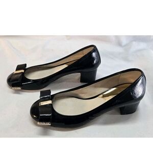 Michael Kors Kiera Mid Pumps Women’s 9.5M Black Patent Leather Block Heels